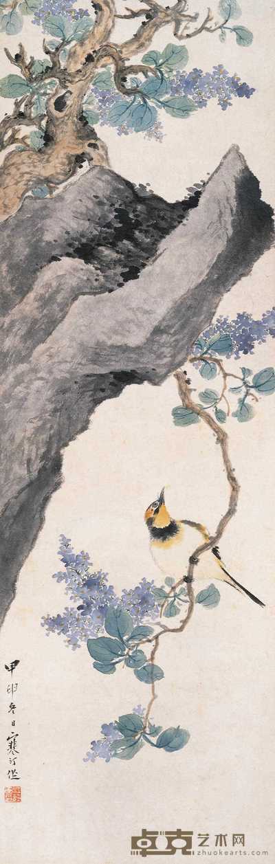 江寒汀 花阴幽禽图 轴 84.3×27cm